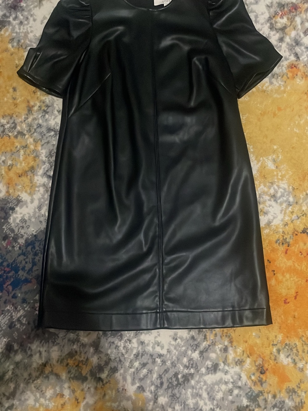 Black Faux Leather Loft Short Sleeve Shift Dress